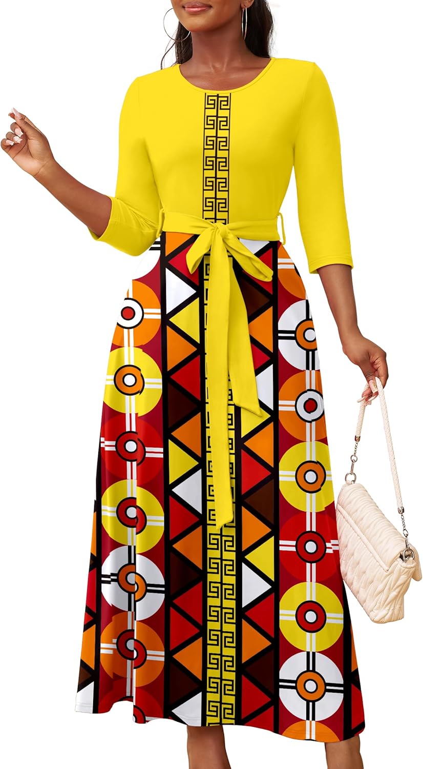 FANDEE Long Dress for Women Casual African Print Empire Waist Maxi Dresses for Wedding Guest, Church, M-3XL - Image 2