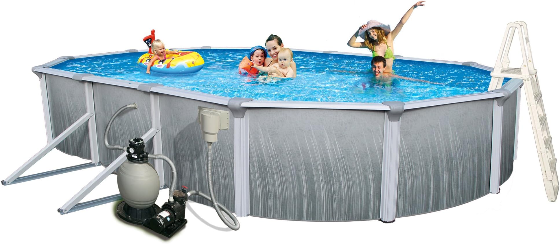 Blue Wave Martinique 21-Feet by 41-Feet Oval 52-Inch Deep 7-Inch Top Rail Metal Wall Swimming Pool Package