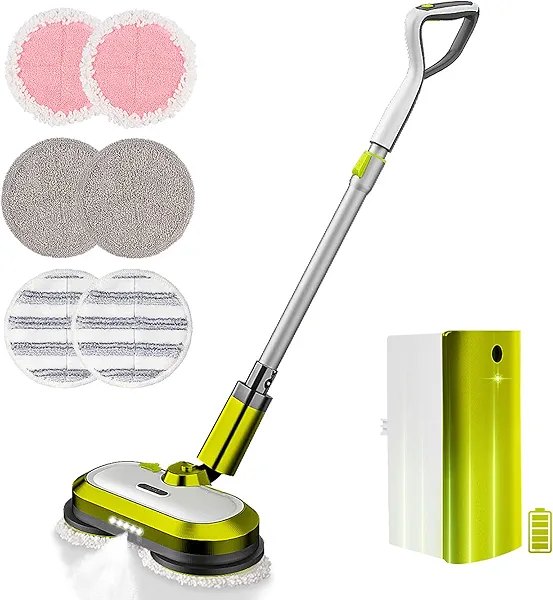 Cordless Electric Mop, Electric Spin Mop with LED Headlight and Water Spray, Up to 60 mins Powerful Floor Cleaner with 300ml Water Tank, Polisher for Hardwood, Tile Floors, Quiet Cleaning & Waxing