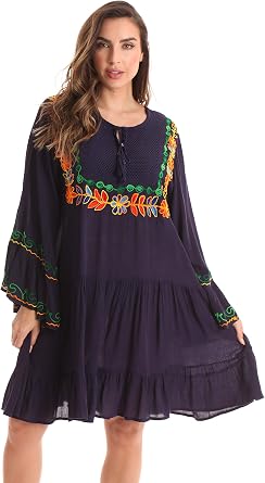 Riviera Sun Short Flowy Casual Cover-Up Sundress with Embroidery