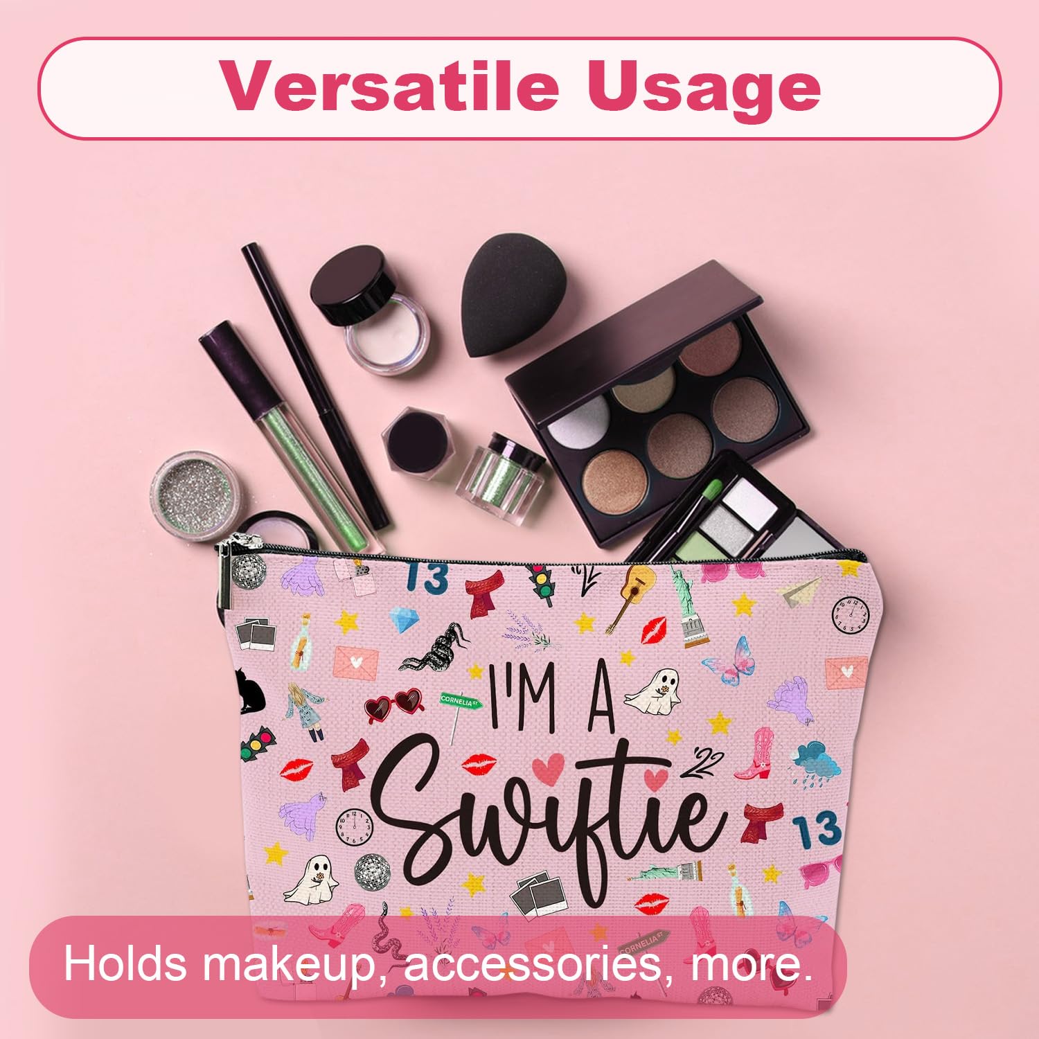 Pink Makeup Bag Gifts for Music Lovers Merch Travel Cosmetic Bag Canvas Make Up Bag Cosmetic Makeup Organizer - Image 2