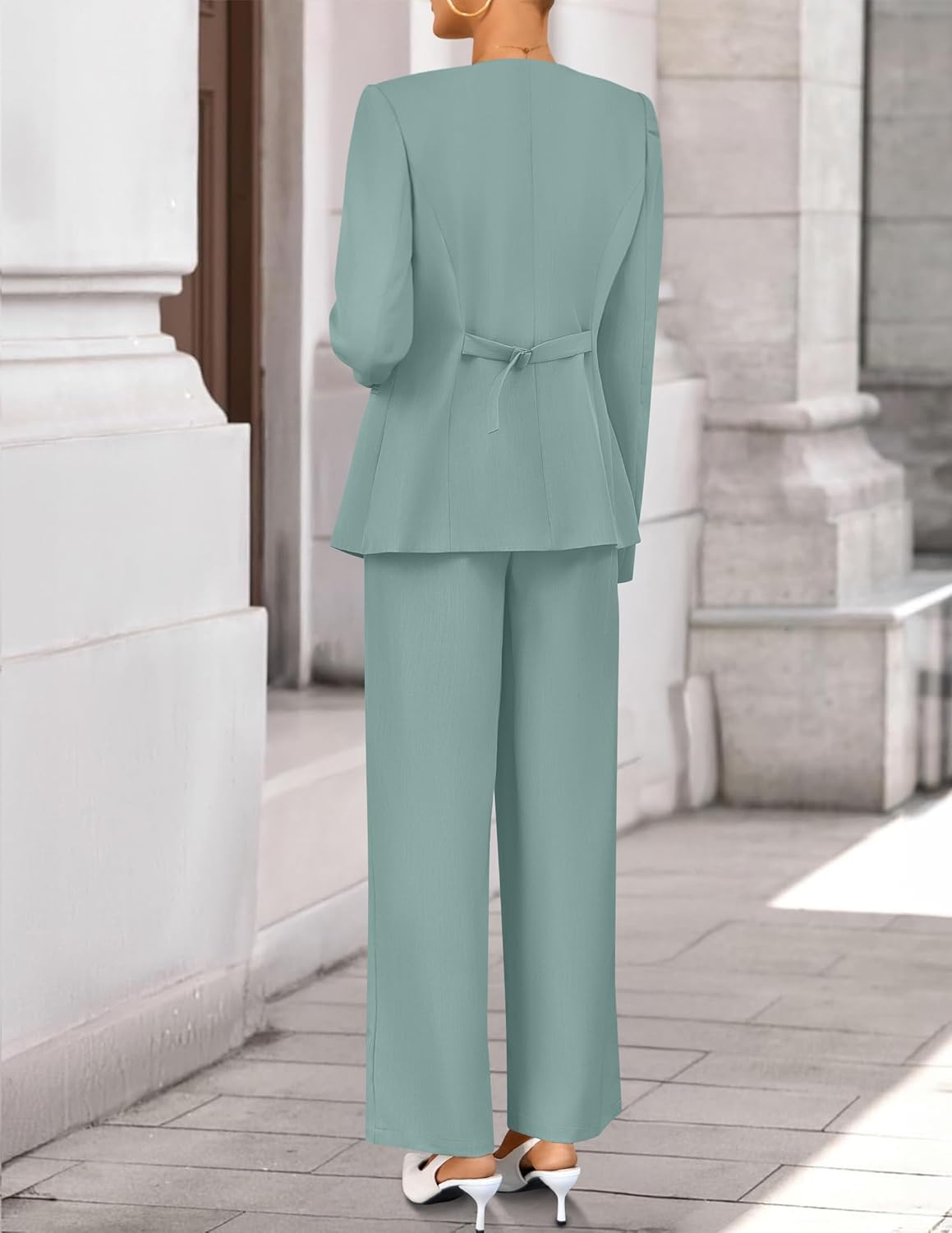 ZESICA Women's 2026 Spring Two Piece Suits Set Casual Business Long Sleeve Blazer Jacket Wide Leg Pants Work Outfits Sets - Image 6