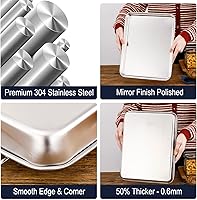 Vista 3 de Bandejas Pequeñas para Hornear Galletas de Acero Inoxidable 304 Bandeja Pequeña de Servir 10.4 x 8.1 x 1.1 Pulgadas (Diagonal 12.3) Recalentar