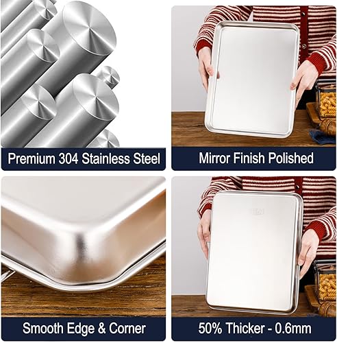 Miniatura 3 de Bandeja pequeña para hornear galletas, de acero inoxidable 304, bandeja pequeña de 10.4 x 8.1 x 1.1 pulgadas (diagonal 12.3) para recalentar