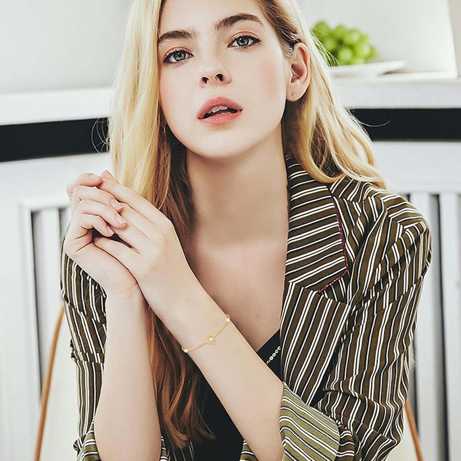 TUGHRA Gold Bracelet for Women 925 Sterling Silver Sun Bracelets Memorial Keepsake Jewelry Gift for Mom, Wife, Daughter Mother's Day Birthday