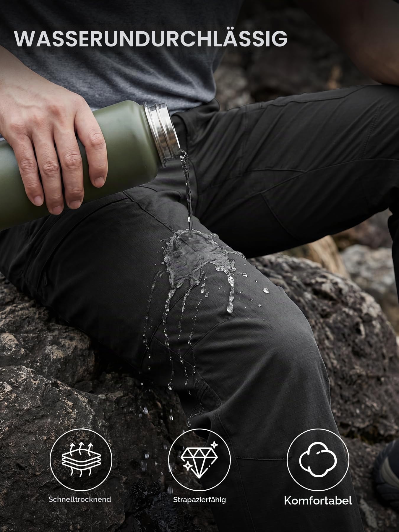 Cargohose Herren Wasserabweisend Leichte Outdoor Wanderhose Arbeitshosen Männer Stretch mit Multi Taschen