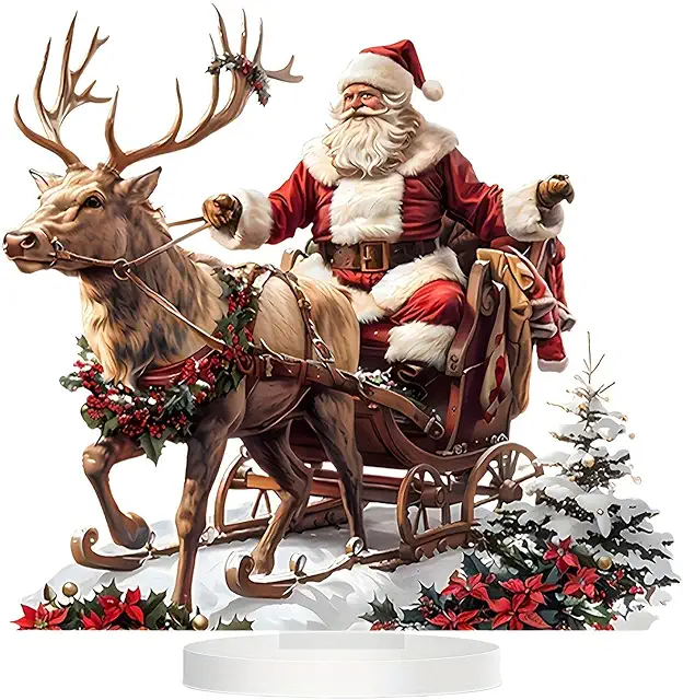 Collectible Santa Figurine: Christmas Reindeer Sleigh Decor for Holiday Display