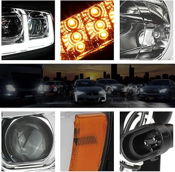 PM PERFORMOTOR L-Shape LED DRL Signal Projector Headlights Assembly Compatible with Grand Cherokee 11-13,Chrome Housing/Amber Corner