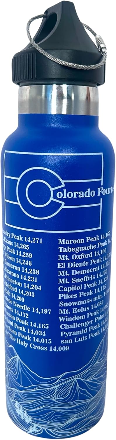 POLAR.GIFTS Colorado 14er's Stainless Steal Water Bottle, Medium, Black