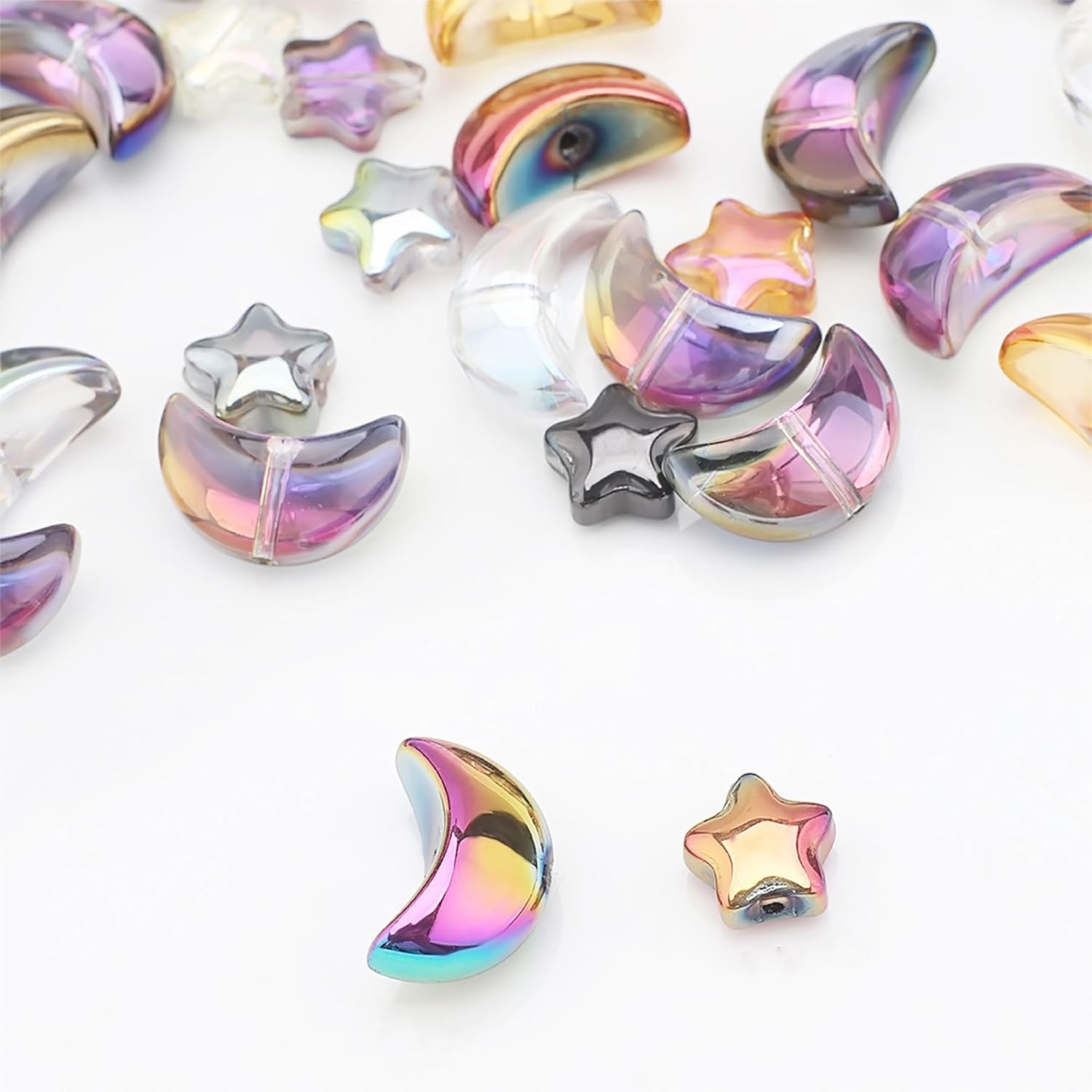 160 Pcs Star Beads Glass Star Moon Shape Plated Spacer Beads Charms Pony Bead for DIY Craft Jewelry Making Bracelet Necklace