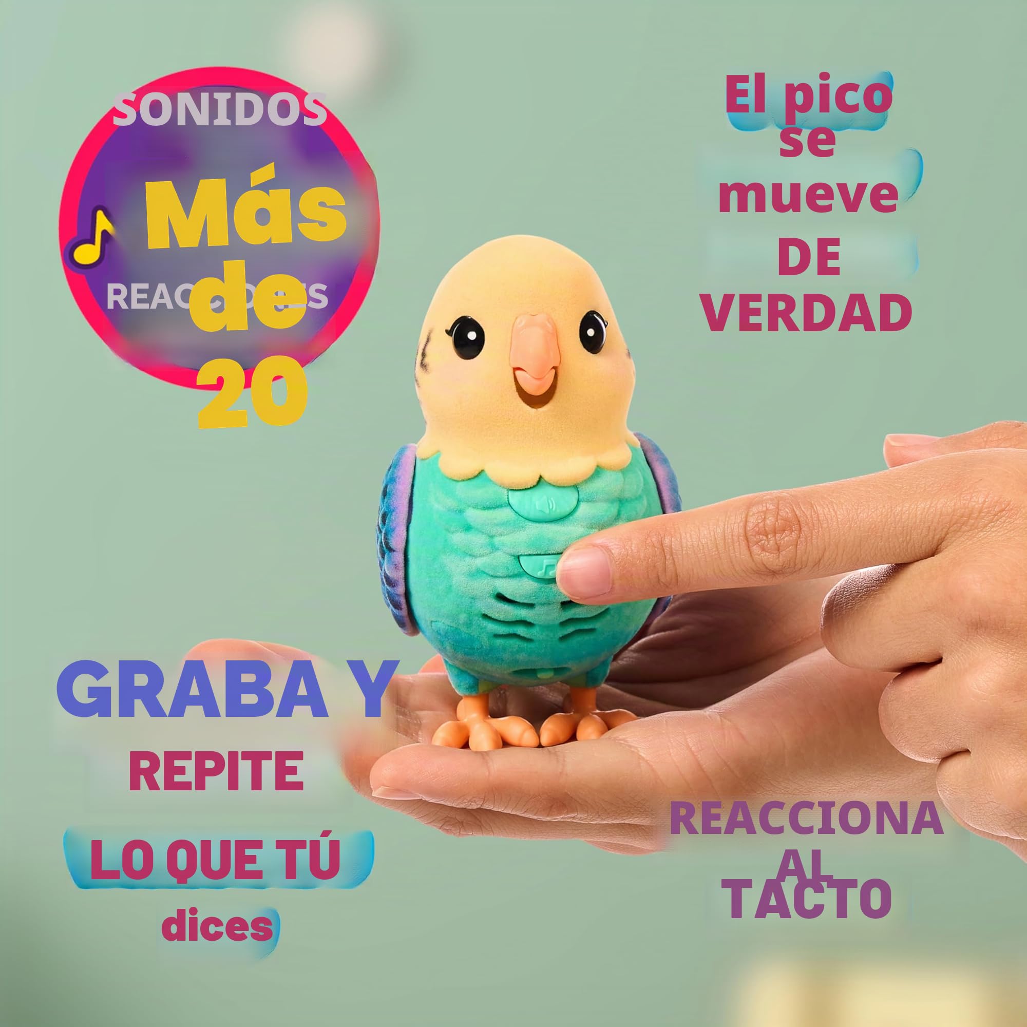 My Really Real Bird & Cage de Little Live Pets - Indie, Pájaro interactivo, realista, Más de 20 sonidos y reacciones, Jaula: 25 cm, pájaro: 10,9 cm, Graba y repite o responde silbando, Jaula portátil