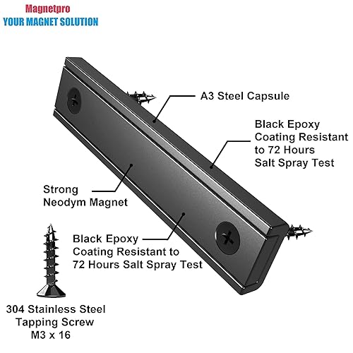 Miniatura 10 de Magnetpro Imanes rectangulares de 70 libras, tamaño de fuerza de 2.36 x 0.53 x 0.20 pulgadas, con contrapartes y agujero avellanado, imán para olla