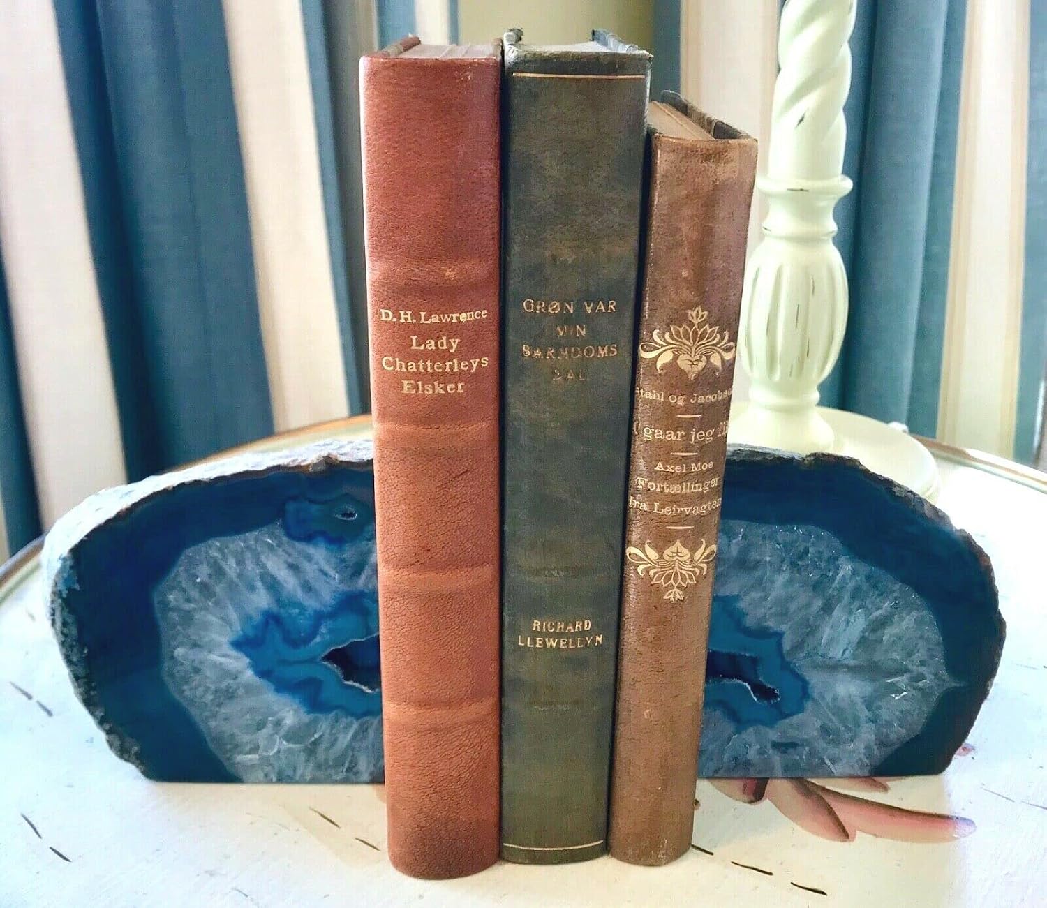 AMOYSTONE Blue Agate Bookends Decorative Stone Book Ends for Bookshelf image 3
