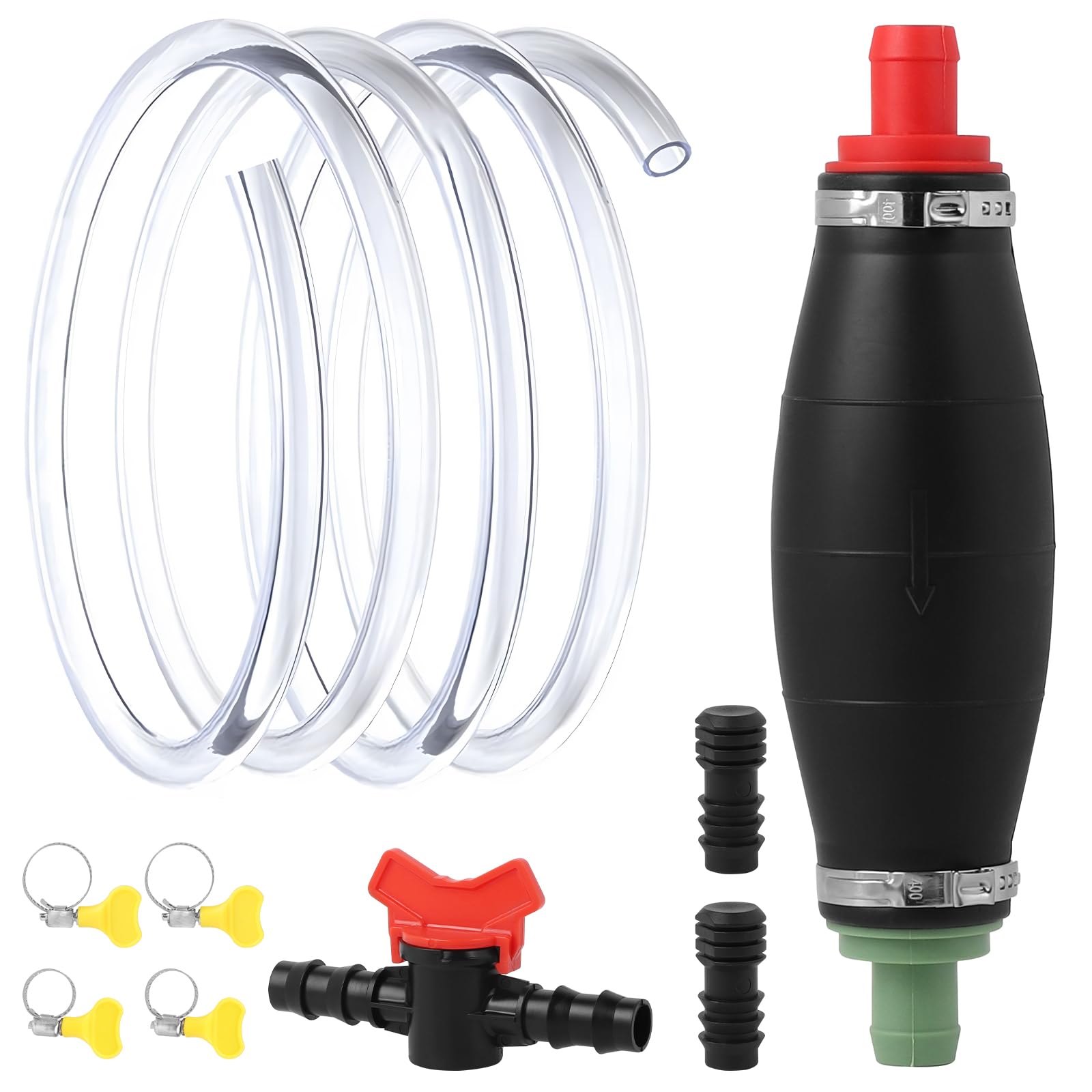 DBREAKS Handpumpe XL Umfüllpumpe mit Vakuumfunktion zum Umfüllen von Flüssigkeiten wie Wasser, Benzin, Diesel, Öl, Absaugpumpe mit Kraftstoffresistenten 2,5m PVC-Schlauch, Flüssigkeitsregler, Stöpsel