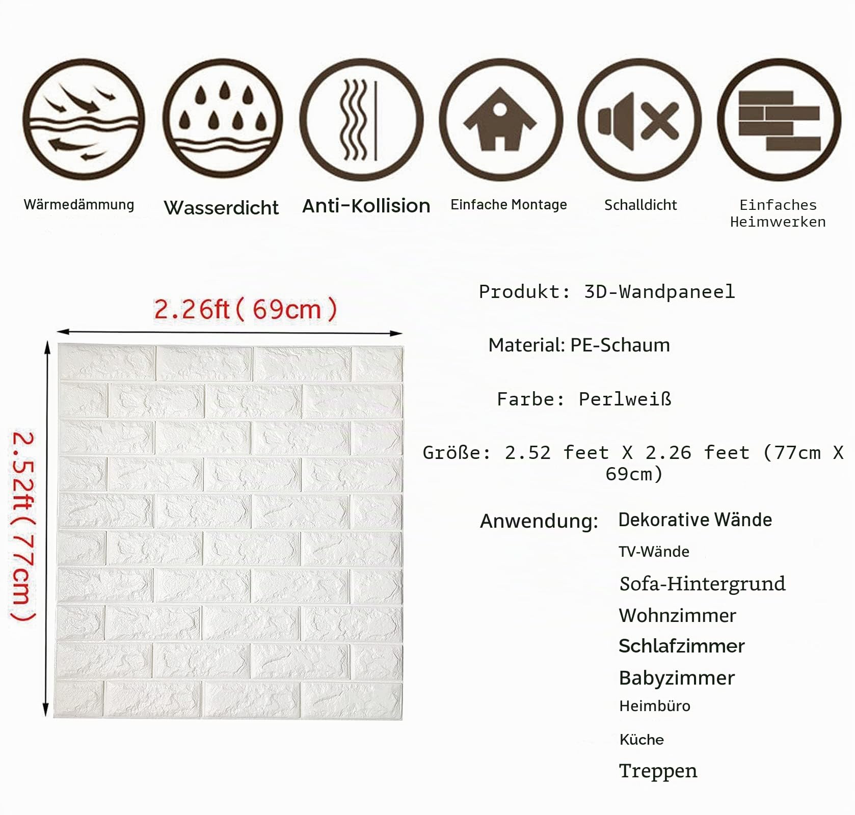 Arthome 20 Stück 3D Klebefolie Wandpaneele,Steinoptik Selbstklebend folie Wandpaneele Ziegel Verdicken Weiß Wandpapier Wasserfest Ziegelstein Wandtattoo PVC,für Wohnzimmer,Schlafzimmer, Wäscherei