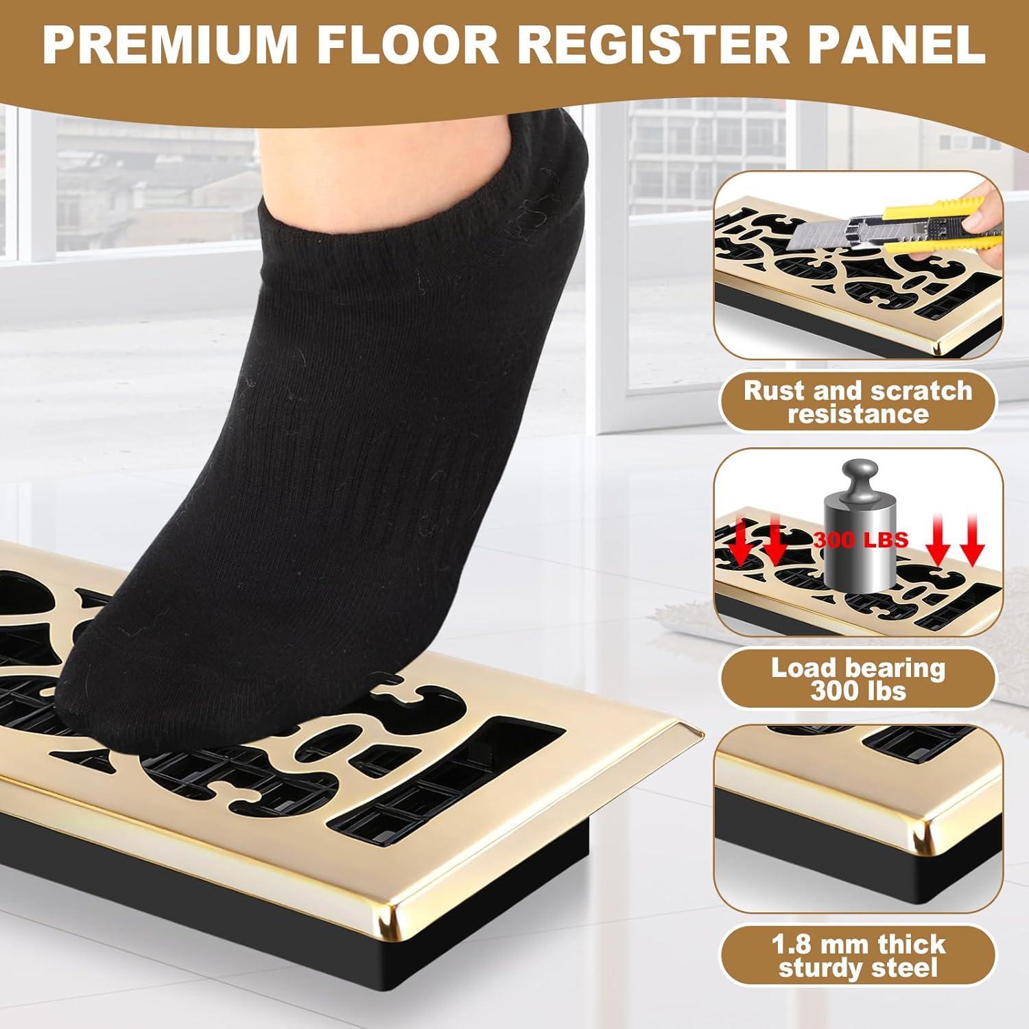 Tuanse 10 Pack 4 × 10 Inch Bronze Floor Vent Covers Heavy Duty Walkable Steel Floor Registers Easy Adjust Air Flow Direction Grilles Decorative Registers Covers Decoration for Home Air Vents