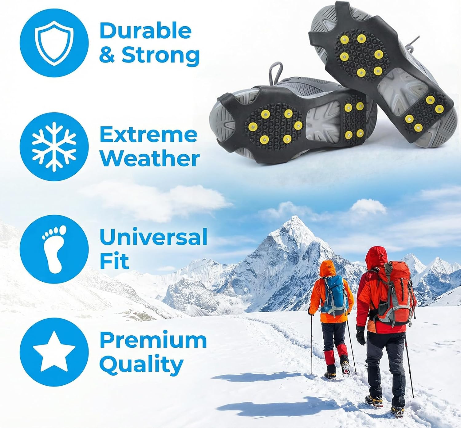 1-Pack Heavy-Duty Ice Cleats for Shoes and Boots, ​Anti-Slip Snow Grips​ with 10 Spikes for ​Hiking, Fishing, Winter Walking, and ​Outdoor Safety​ - ​Microspikes​ for ​Snow & Ice Traction(S/M/L/XL)
