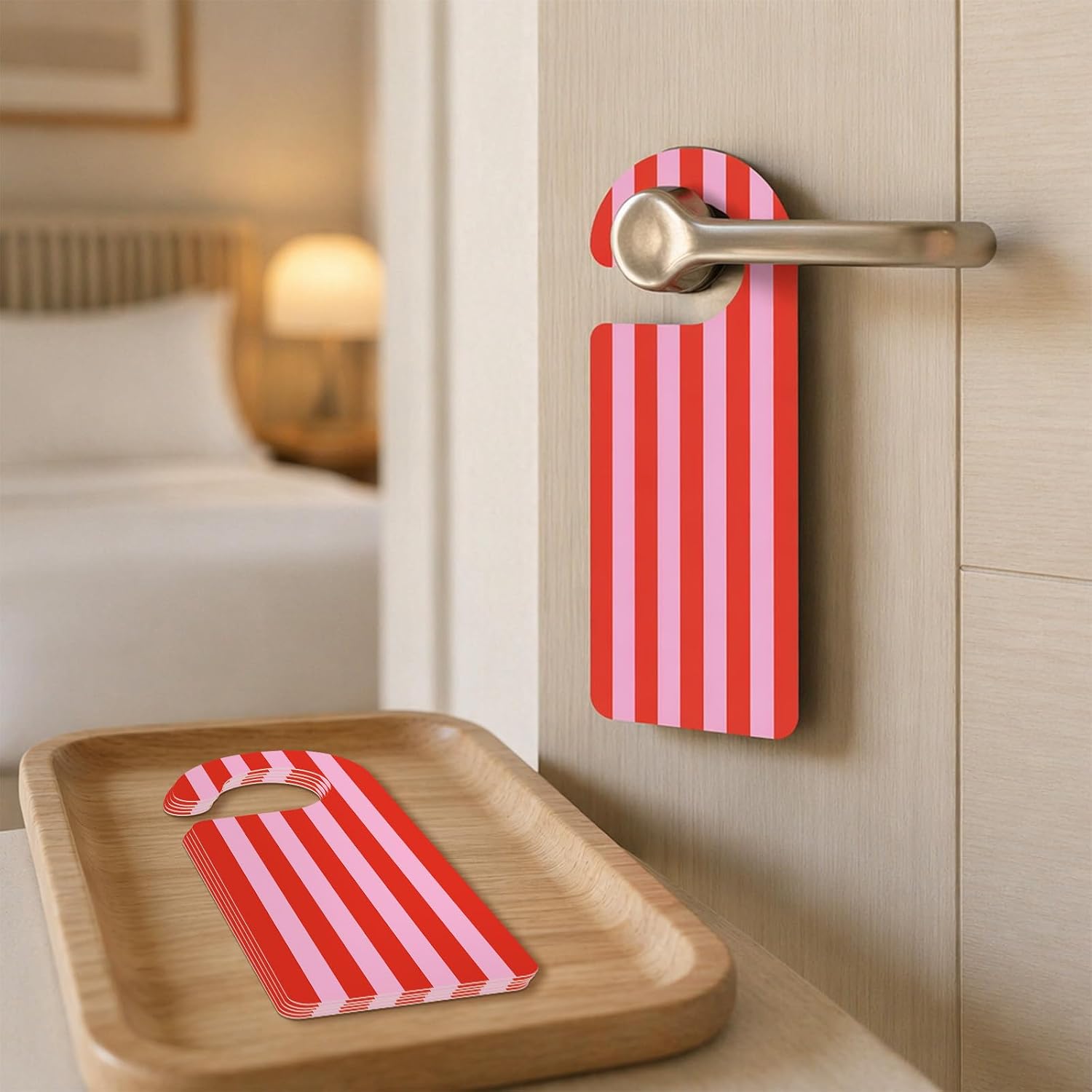 Whaline 30Pcs Red Pink Striped Door Hangers Bright Paper Doorknob Sign Party Door Decor for Birthday Bridal Shower Baby Shower Boutique Store Hanging Decor