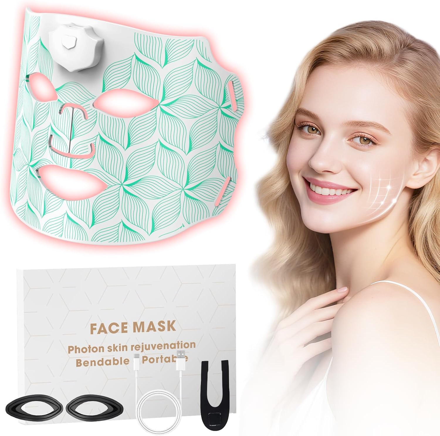 Red Light Therapy for Face, 7 Colors LED Red Light Mask, USB C Rechargeable Mask, Infrared Therapy for Face, Skin Firming & Radiant Glow, Therapy Device Face for Home Working Travel Yoga