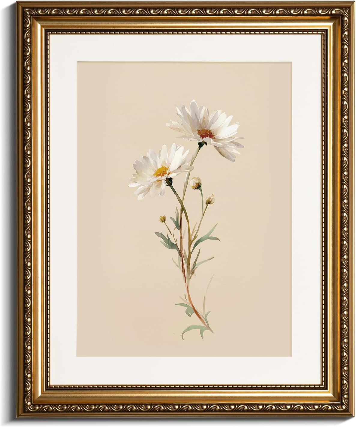 InSimSea Gold Framed Wall Art, Vintage Botanical Daisy Flower Print Waterproof Floral Picture for Living Room Bedroom and Office Decor 13x16 Inch