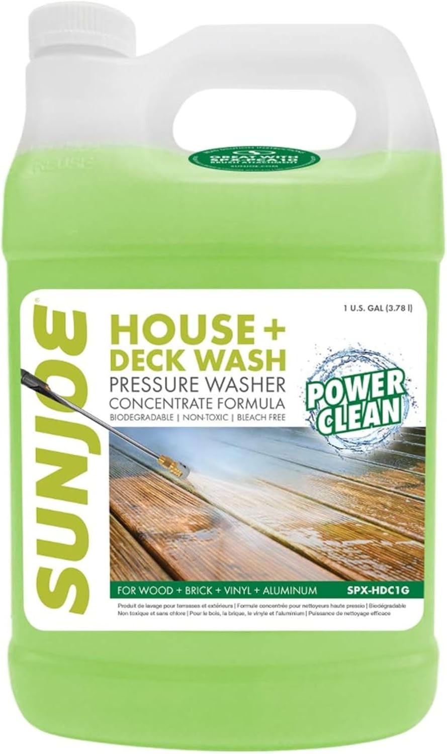 Sun Joe SPX-HDC1G 1-Gallon All-Purpose Pressure Washer Cleaner - Bleach-Free Deck, Driveway & Siding Detergent