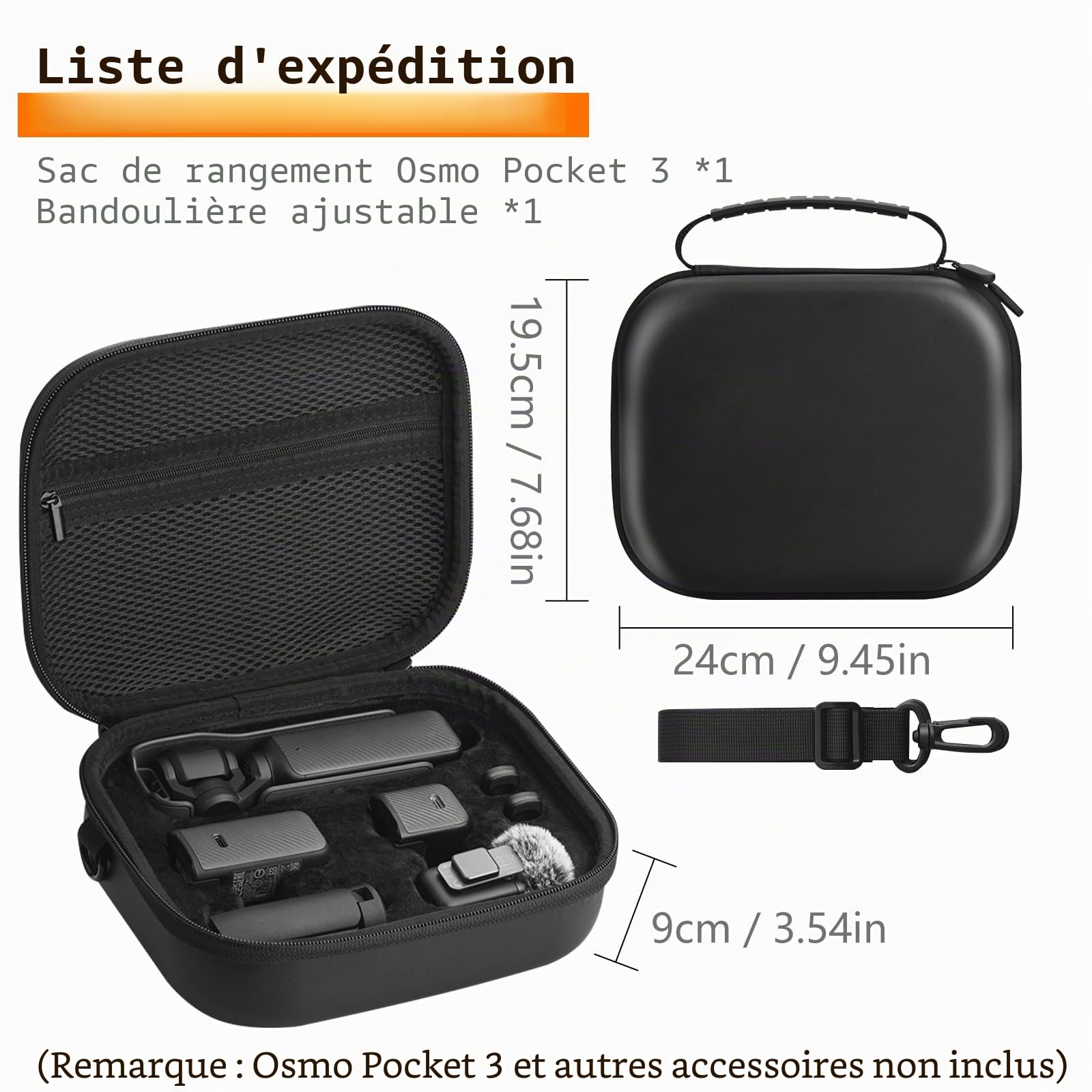 O'woda Housse de Transport pour DJI Osmo Pocket 3, Sac de Rangement Portable Étui de Transport Compact Mallette de Voyage pour DJI Osmo Pocket 3 Accessoires