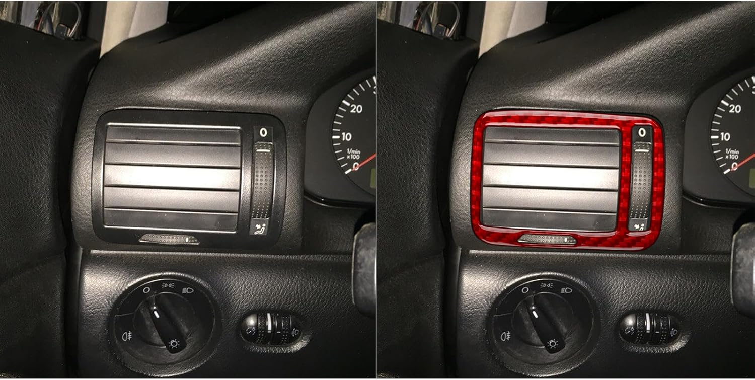 Car Dashboard Side Air Vents 2pcs Decals Red Carbon Fiber Accessories Protections Stickers Compatible with Volkswagen Passat B5 2001 2002 2003 2004 2005