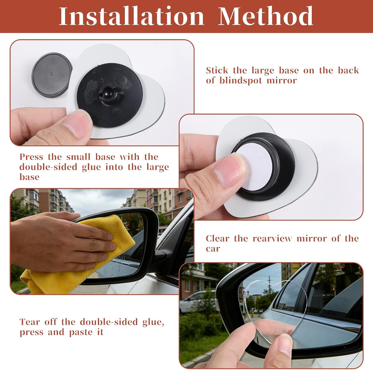 Heart Blind Spot Mirrors 2 Pack, Adjustable Wide Angle Car Side | Convex rear view mirror for cars, SUVs & trucks. Eliminates blind spots, enhances visibility. Easy stick-on installation,