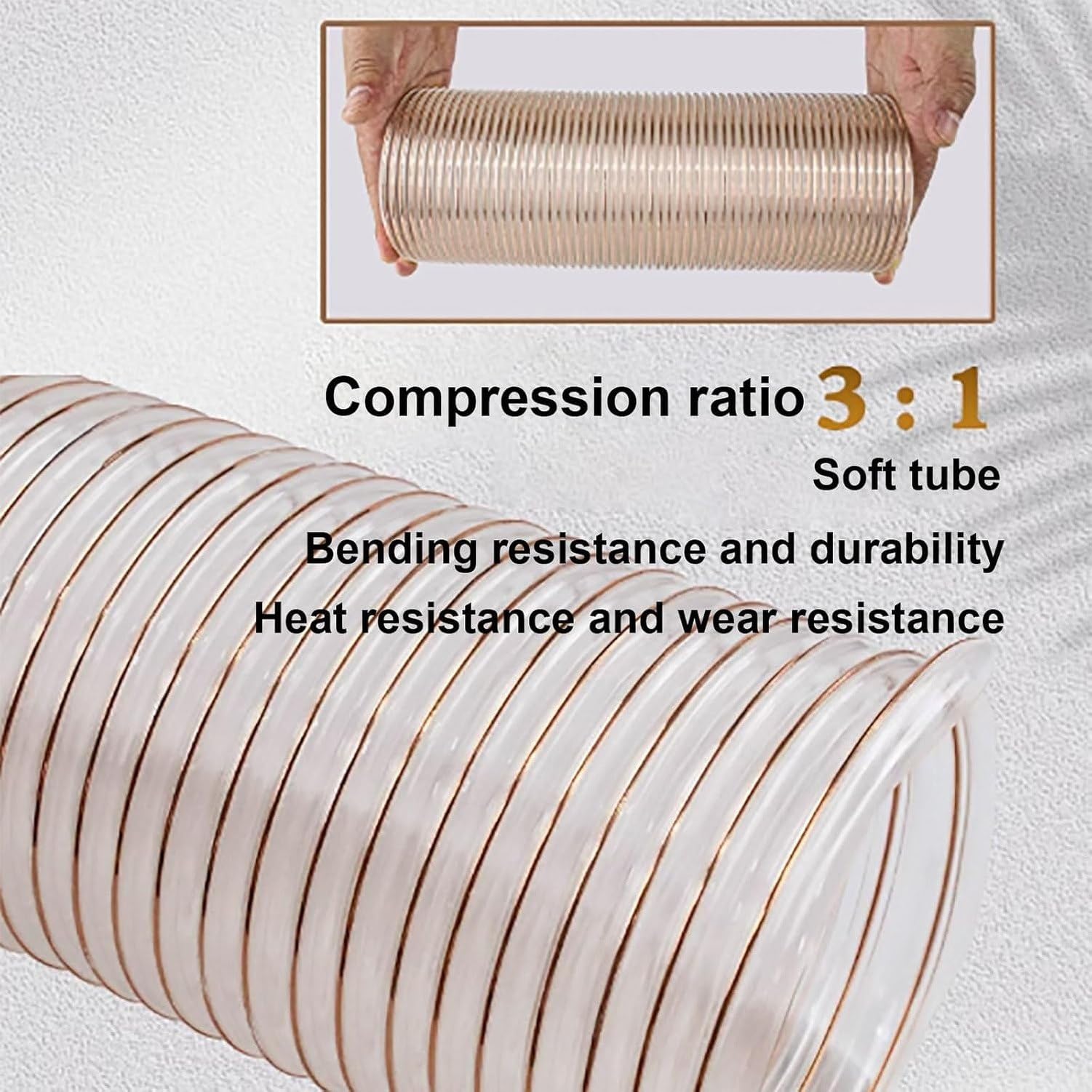 PUR Absaugschlauch 60mm Innendurchmesser, 1m flexibel transparent für Industrie Absauganlage Staubsauger Rohr, 1.5mm, 1.5mm