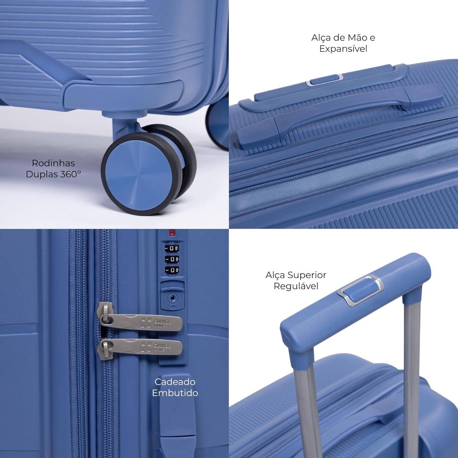 Imagem 3D da mala azul em fundo branco liso.