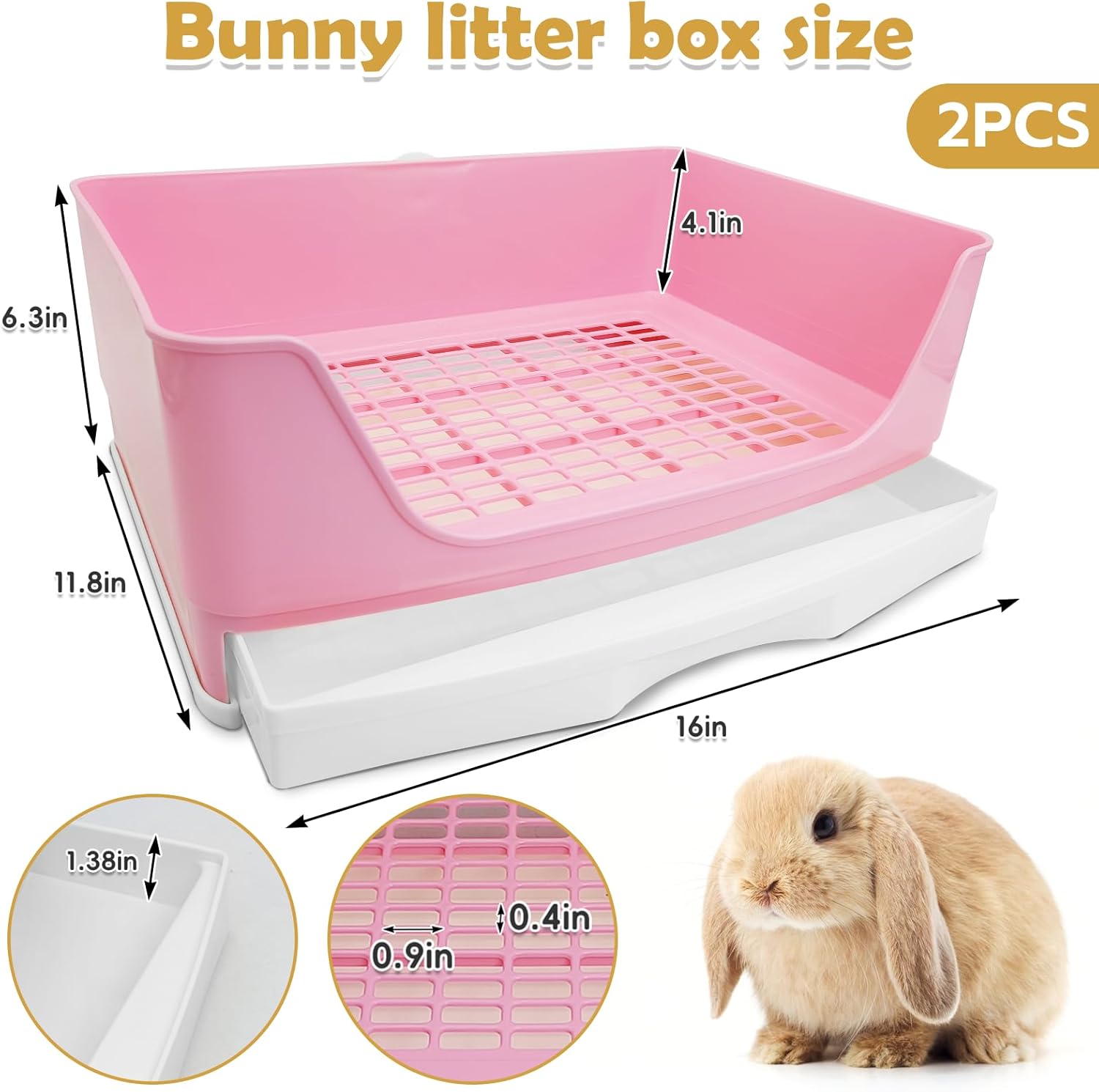 kathson 2pcs large rabbit litter box trainer, potty corner toilet with drawer bigger pet pan for adult hamster, guinea pig, ferret, galesaur, bunny and other animals (pink,brown) 2pcs, brown?pink