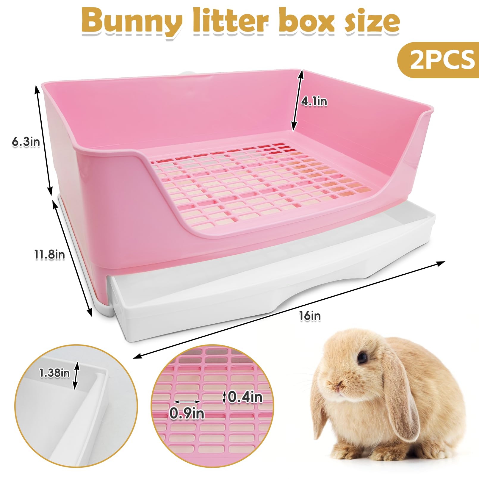 kathson 2PCS Large Rabbit Litter Box Trainer, Potty Corner Toilet with Drawer Bigger Pet Pan for Adult Hamster, Guinea Pig, Ferret, Galesaur, Bunny and Other Animals (Pink,Brown) - image 2