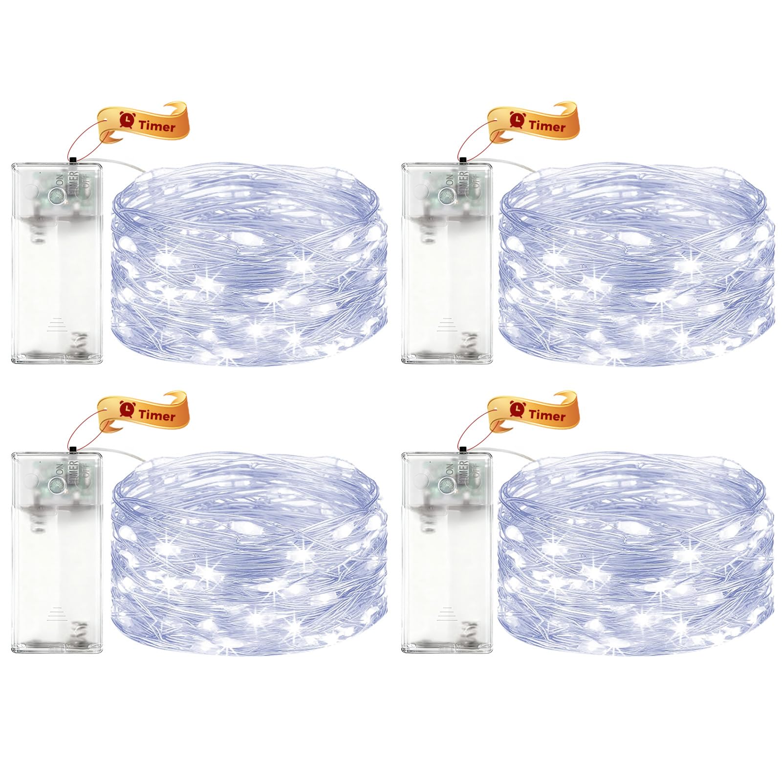 VIKY® 4 Stk LED Lichterkette Batterie mit Timer,2M 20 LED Micro Kupferdraht Lichterkette Innen Batteriebetrieben,Kaltes Weiß lichterkette mit Timer für Hochzeit,Silvester,Weihnachten Innen Dekoration