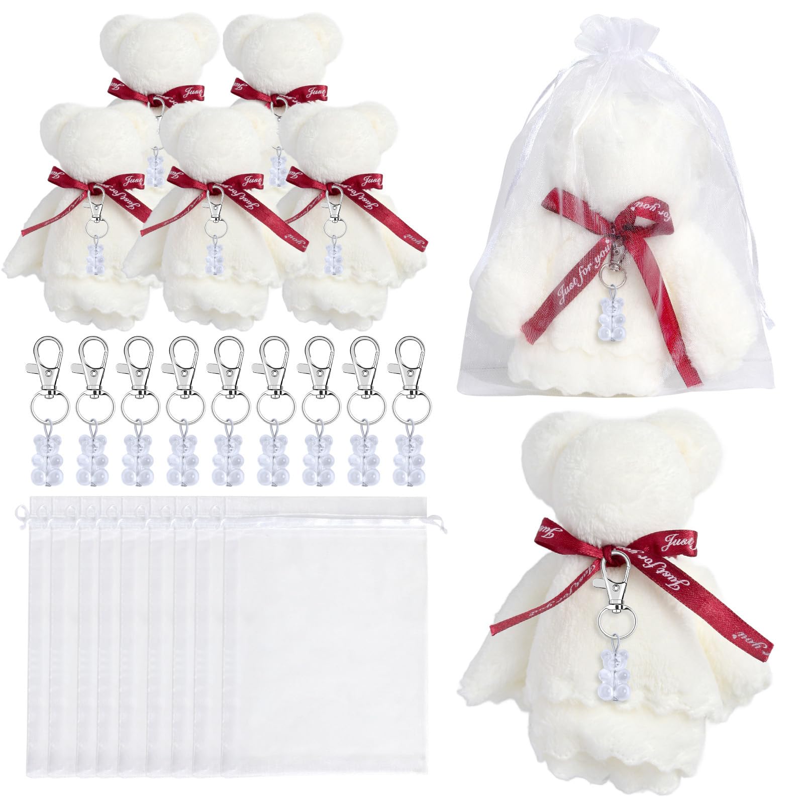 Buxuaaaa 5 / 10Pcs Baby Showers Keychains with Organza Bags Thank You Tages Towels for Gender Reveals Reward Plush Bear Keychains Baby Showers Return Favor