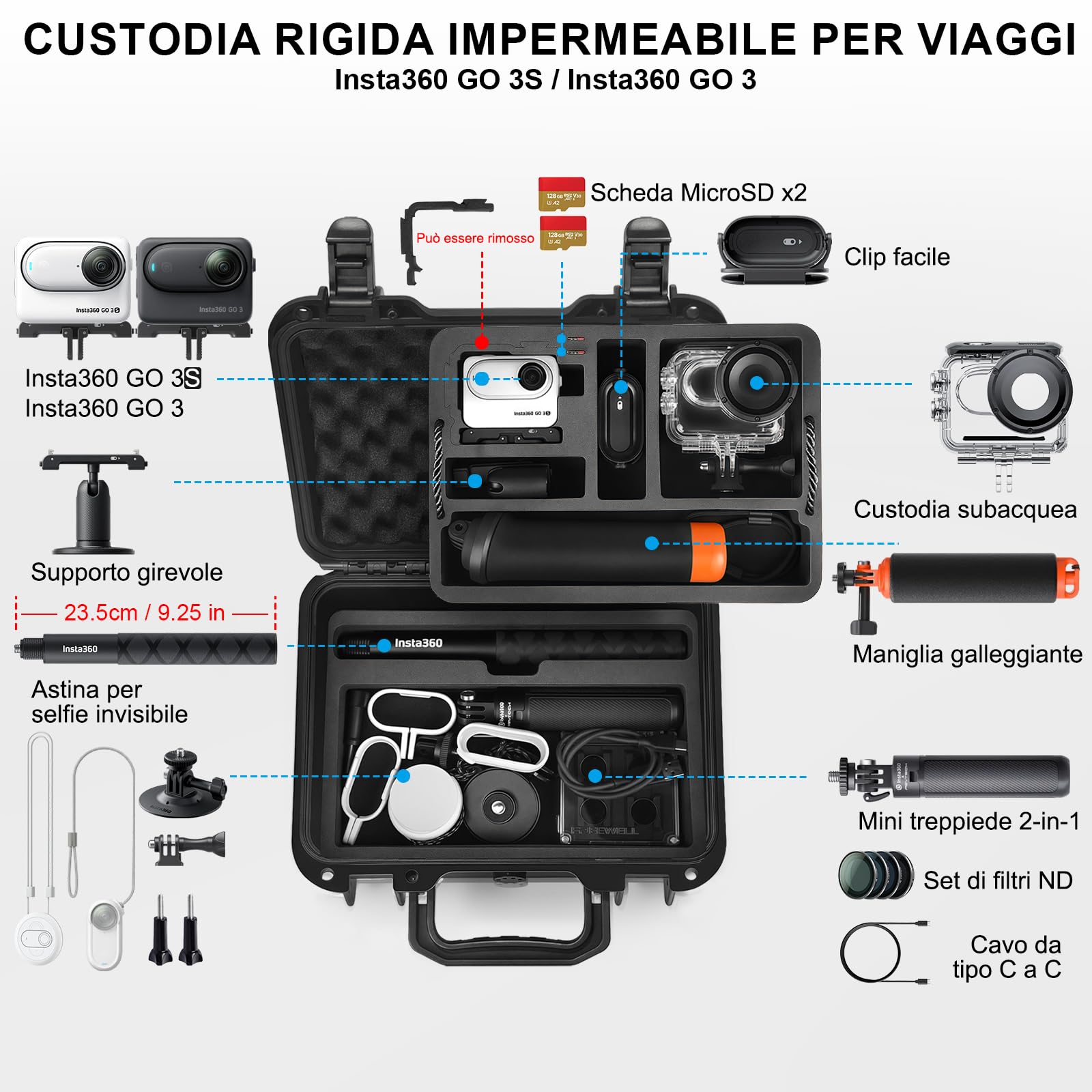 Case Antiscivolo Insta360 GO 3S Travel Black - Dettaglio