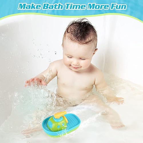 Miniatura 2 de KINDIARY Juguete de baño, bote automático de chorro de agua, bañera con aspersor a batería, impermeable, juguete de piscina para bebés, niños