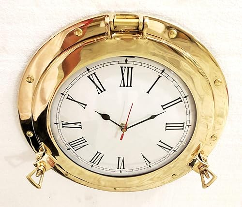 Miniatura 6 de 12 "antiguo marino latón sólido barco buey reloj analógico náutico pared colgante reloj decoración del hogar