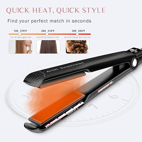 Miniatura 5 de RUCHA Plancha de pelo suspendida por aire, calentamiento rápido de 30 segundos y tecnología iónica de plasma, plancha plana de cerámica de 1 pulgada