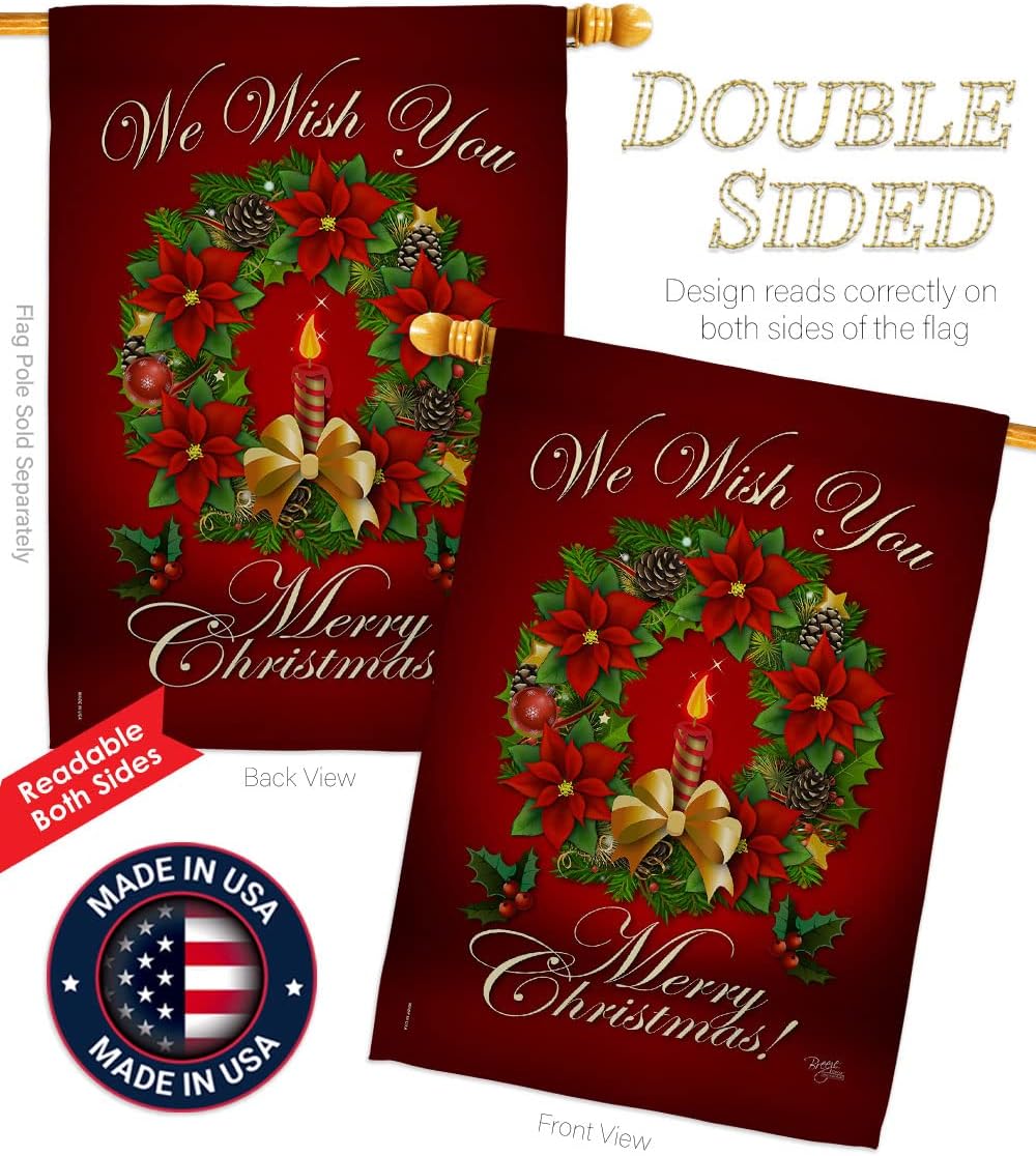 We Wish You Merry Christmas Flag Wearth Door Banner Lawn Garden Outdoor Wall Hanging Poster Door Grave Cemetery Tapestry Grandma White Elephant Winter Decorations Made In USA
