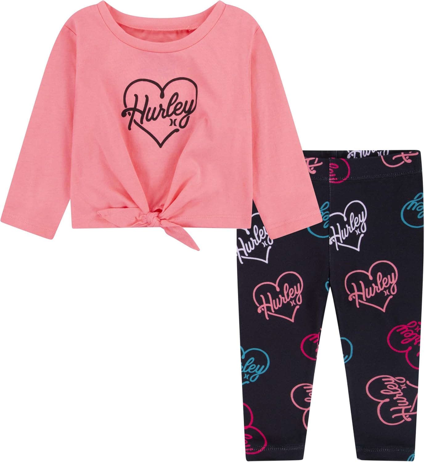 Hurley Girls' Graphic T-shirt and Leggings 2-piece Outfit Set
