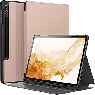 JETech Case for Samsung Galaxy Tab S8 Plus 2022 / S7 FE 2021 / S7 Plus 2020 12.4-Inch with S Pen Holder, Slim Folio Stand Protective Tablet Cover, Multi-Angle Viewing (Rose Gold)