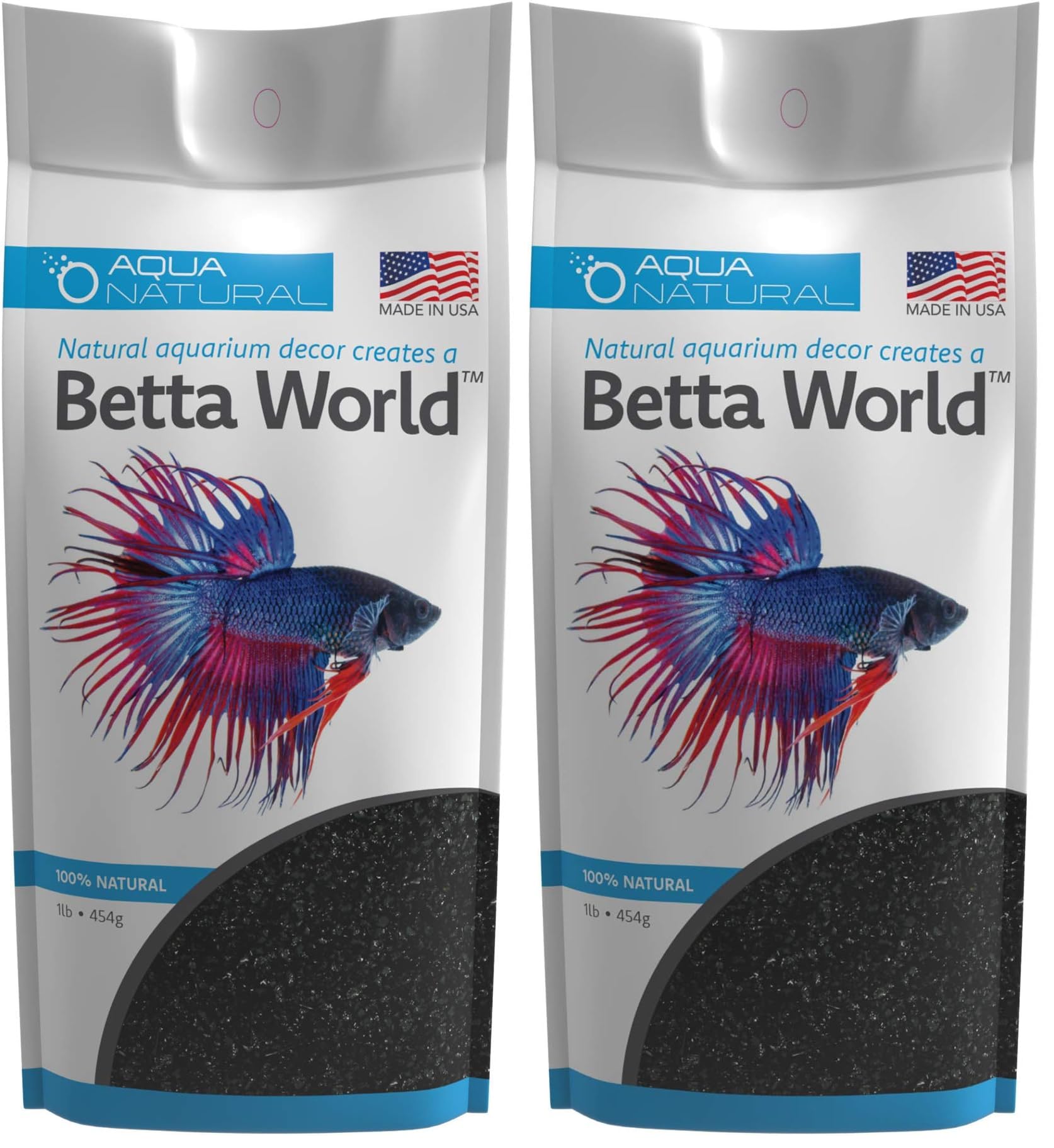 Aqua Natural Betta World - Diamond Black Quartz 1lb, Gravel/Rocks/Substrate for Fish Tank/Bowl (BETTA003) (Pack of 2)