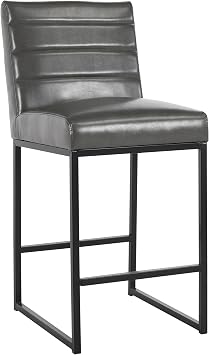 Kosas Home Seville 24" Modern Faux Leather Counter Stool in Dark Gray/Black
