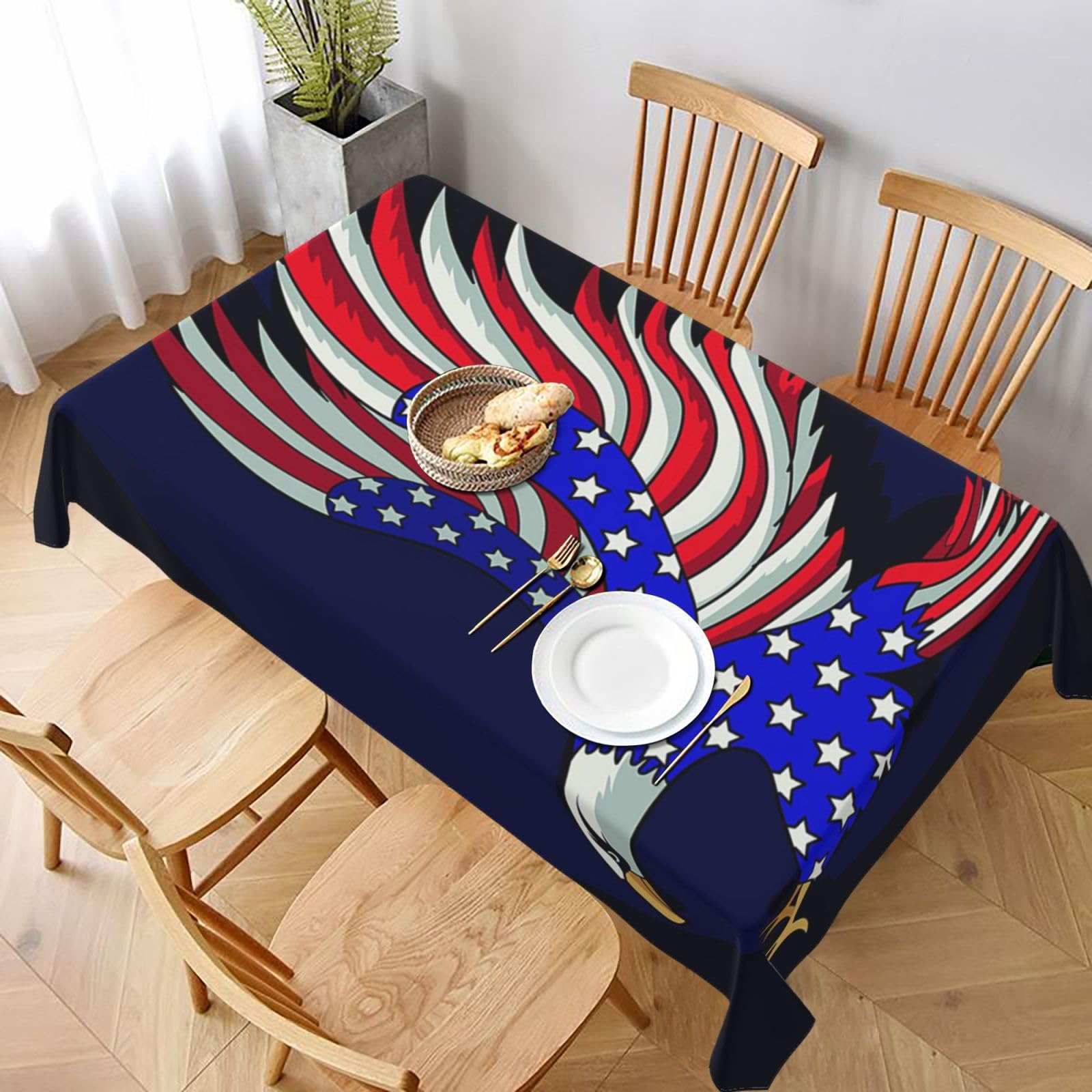 BNVSADC Patriotic Eagle Printed Rectangle Tablecloth 228x152 CM, Water Resistant Polyester Table Cloth Decorative Fabric Table Covers for Kitchen Dining Table Parties Camping