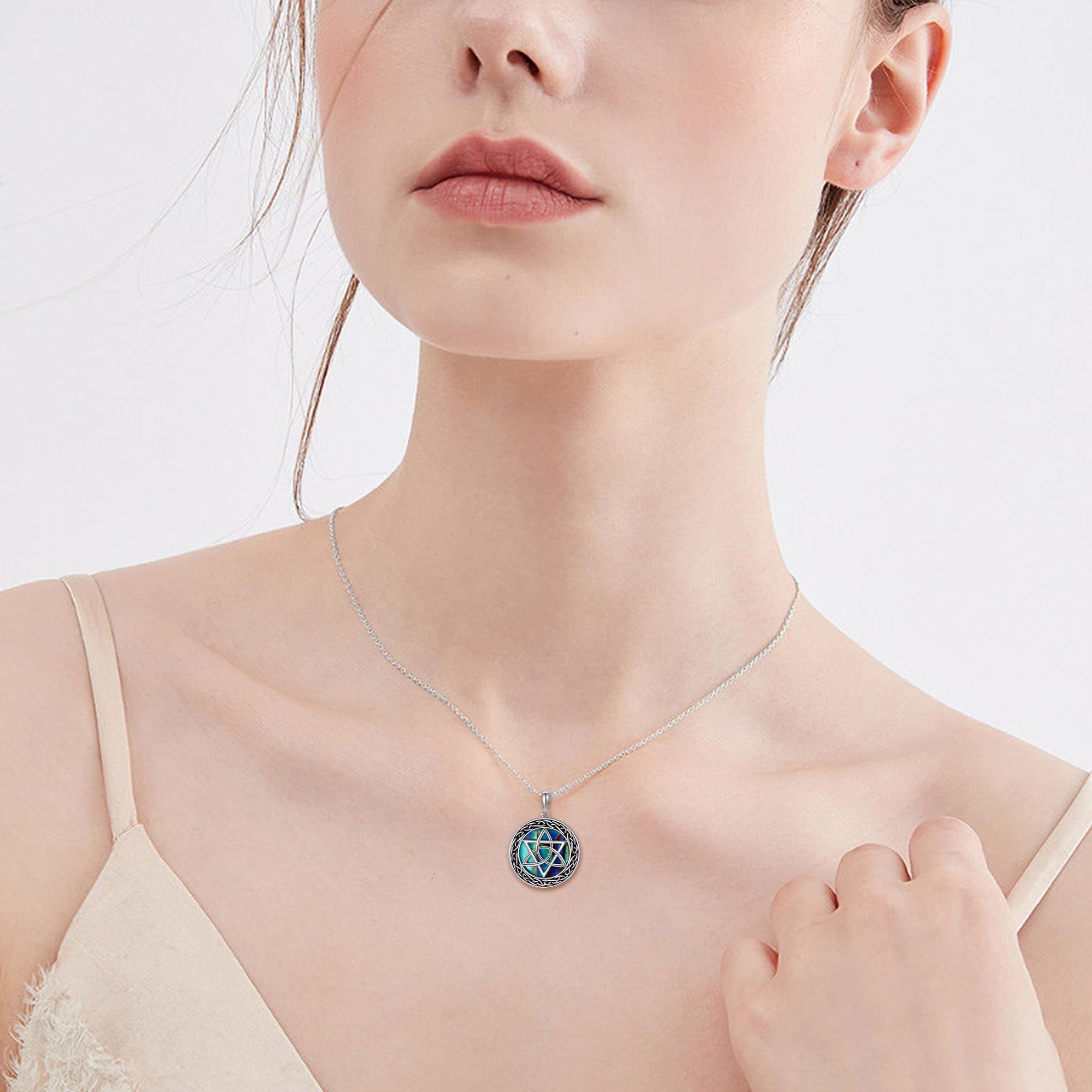 ONEFINITY Collana a forma di stella di David, in argento sterling 925, abalone, conchiglia, nodo celtico, ciondolo a forma di stella di David per donna e uomo, gioielli ebrei di compleanno, Argento