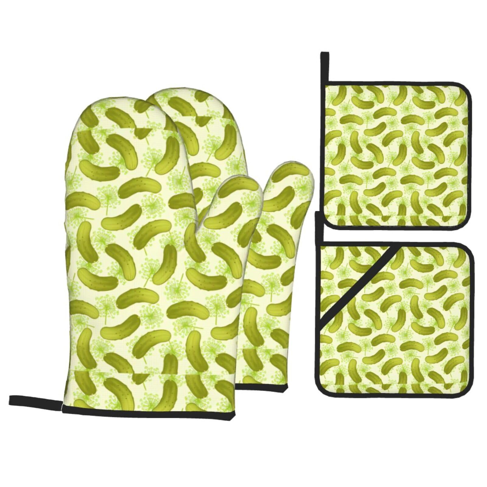 WHJSHOP Sushi Dill Pickles Prints Kitchen Baking Throw Set with Heat Resistance, Waterproof Oven Mitts & Pot Holders for Cooking, Grilling & Handling Hot Dishes