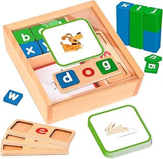 Hapyland Sight Words Flash Cards Kindergarten with Wooden Box, Preschool Kindergarten Learning Activities, Educational Toys for Kids 3-7, Montessori Toys for 4 Year Old, Spelling Games CVC Word Games