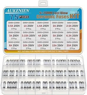 AUKENIEN 5X20MM Fast Blow Ceramic Fuses Kit 15 Values 0.5A 1A 1.6A 2A 2.5A 3A 3.15A 4A 5A 6.3A 8A 10A 12A 15A 20A 250V 5X20 MM 0.5 1 1.6 2 2.5 3 3.15 4 5 6.3 8 10 12 15 20 Amp 250 Volt Quick Fuse