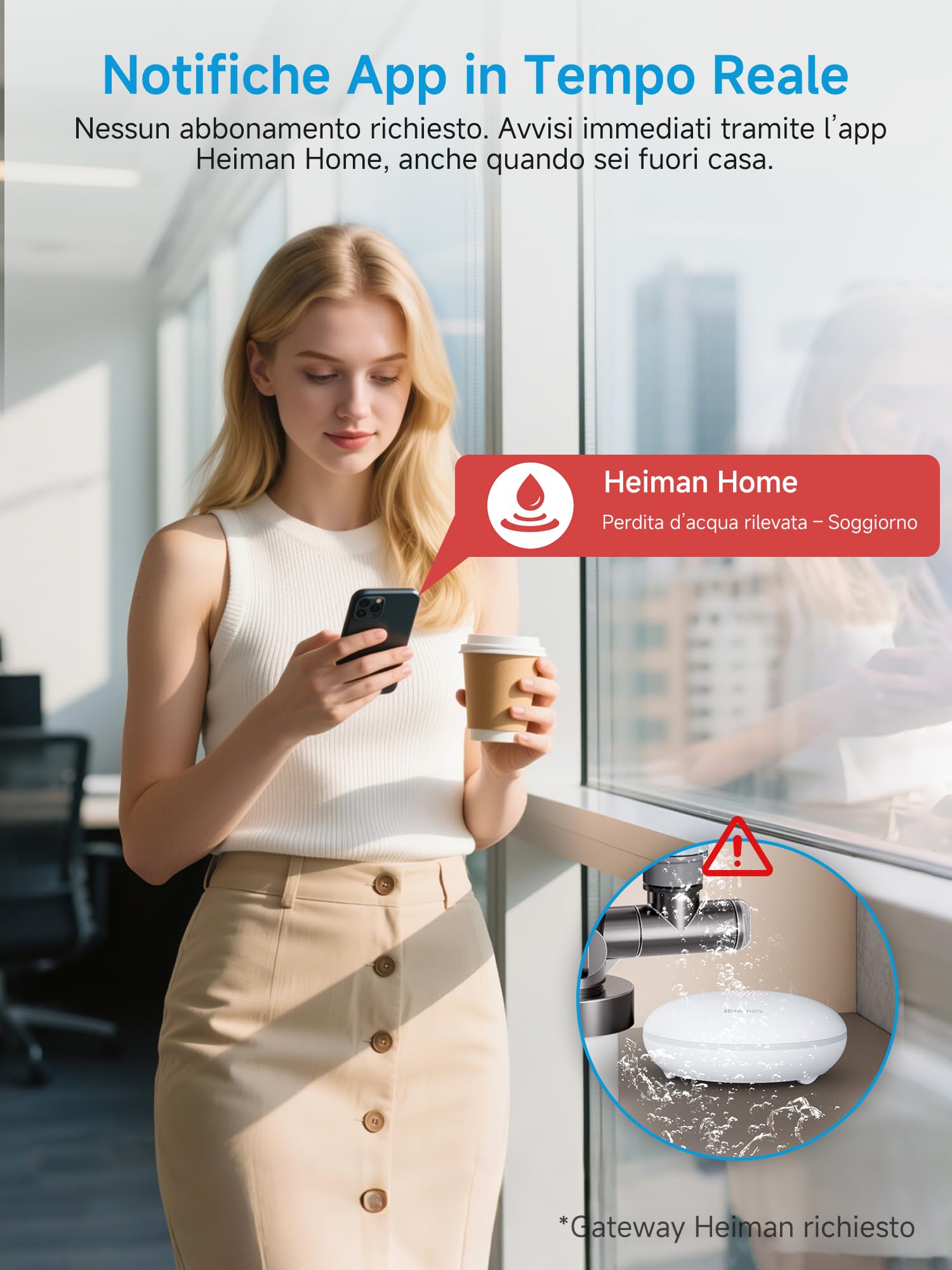 Heiman Rilevatori d’Acqua, Sensore d'Acqua Smart con Hub, Notifica App, Batteria 10 Anni, IP67 Impermeabile, Sensore WLAN per Cantina & Cucina, Kit Allarme Allagamento (solo 2,4GHz), 3 Pezzi