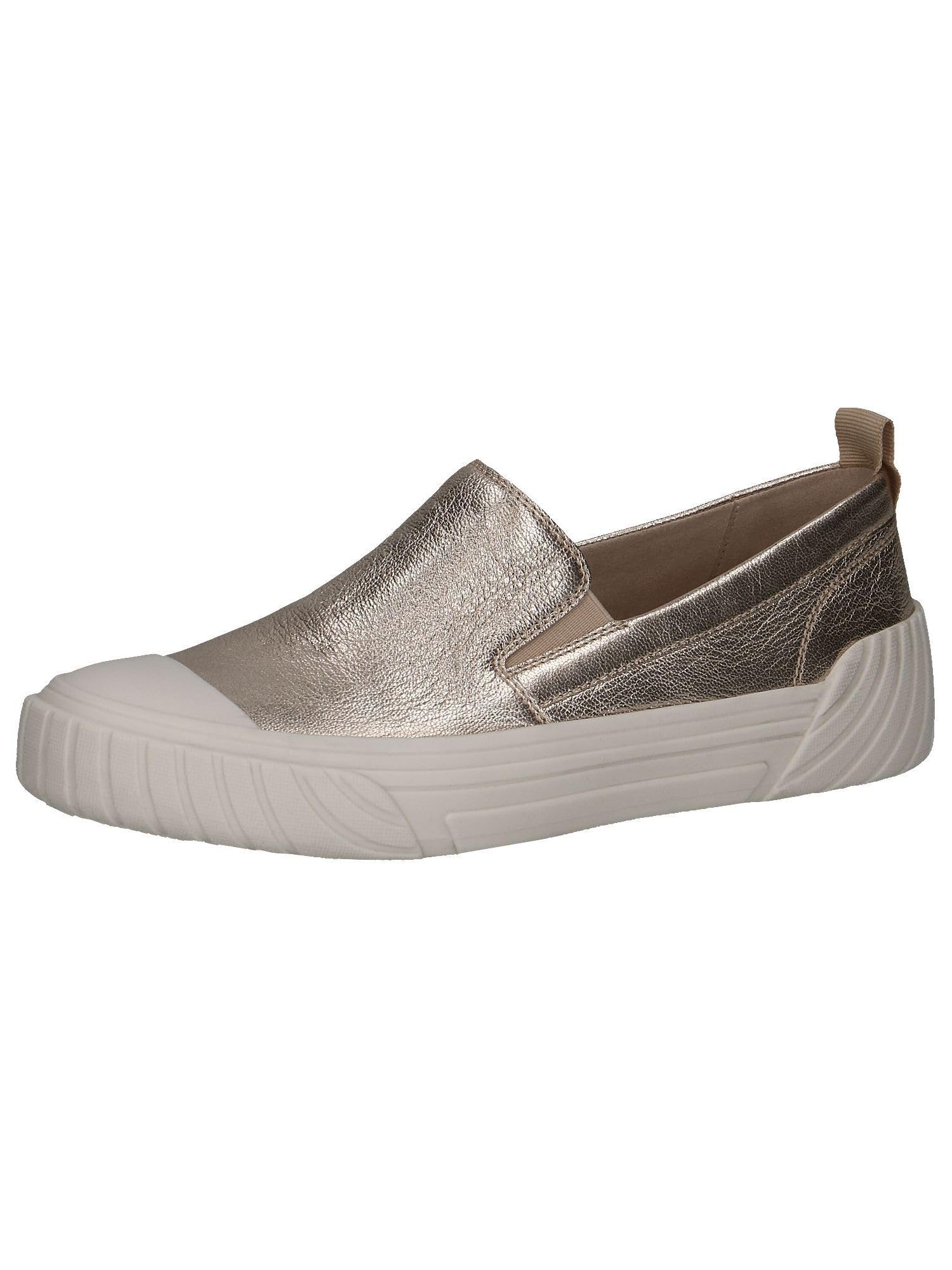 CAPRICE Women's Leather Slip-ons Flat, Metallic (Platin Metal.), 7.5 UK